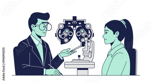 Optometrist Examining Patient's Vision Using Specialized Eye Examination Equipment