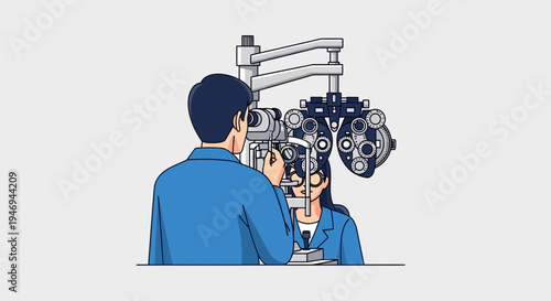 Optometrist Examining Patient's Vision Using Specialized Equipment For Diagnosis