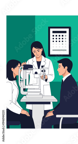 Optometrist Examining Patients Eyesight Using Sophisticated Ophthalmic Equipment for Accurate