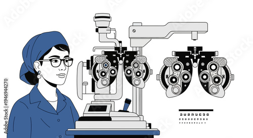 Optometrist Examining Vision Using Innovative Equipment In Modern And Contemporary Clinic