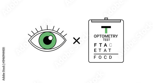 Optometry Assessment: Visual Acuity Testing with Eye and Chart Illustration