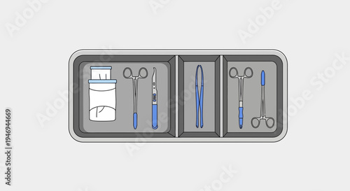 Organized Surgical Instruments in a Tray for Medical Procedures or Operations