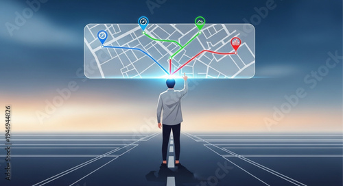 Man interacting with digital map.