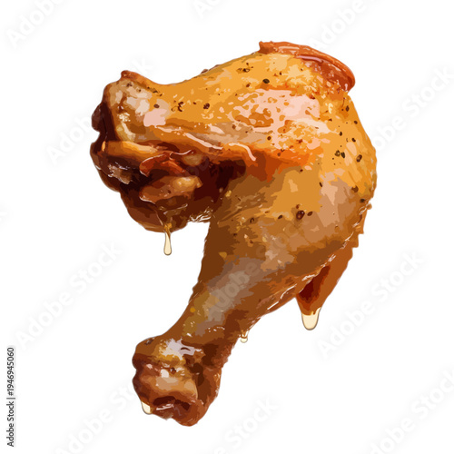 A perfectly fried chicken leg with crispy golden skin isolated on white background, Vector