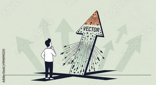 Man looking at broken vector.