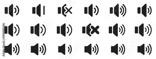 Sound control icon collection with mute and volume status indicators. vector illustration eps 10