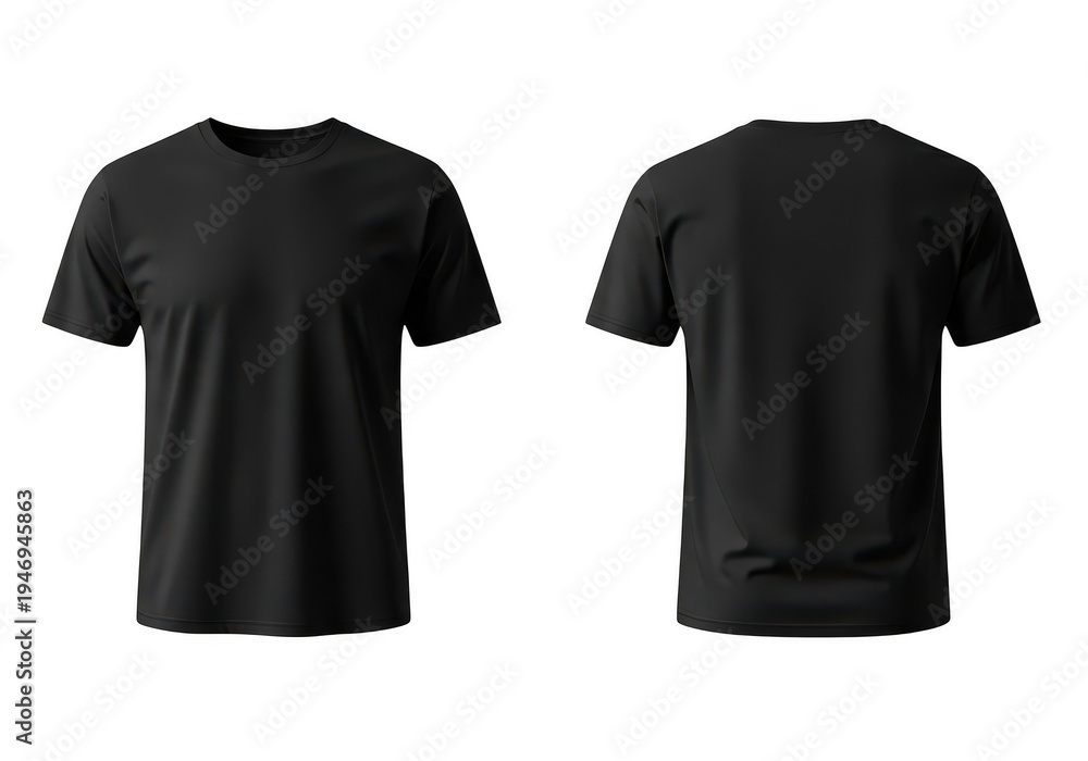 Naklejka premium Black t-shirt front and back views displayed on a clean canvas isolated on transparent background