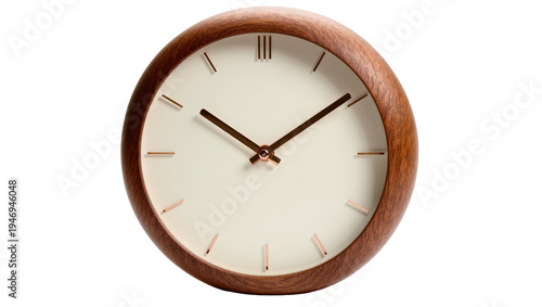 Fotografie Isolated minimalist round wall clock with natural wood frame and simple cream di