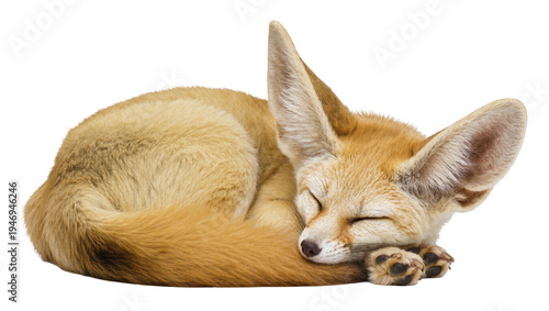Принти на полотні Isolated sleeping fennec fox curled up peacefully, resting with its characterist