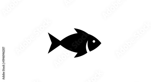 Simple black silhouette of a fish swimming to the right on a plain white background, representing aquatic life.