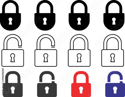  Lock and padlock icon set collection – security icons with locked and unlocked symbols, open and closed lock.eps