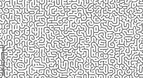Geometric maze pattern, abstract line art, black and white vector design, seamless background texture