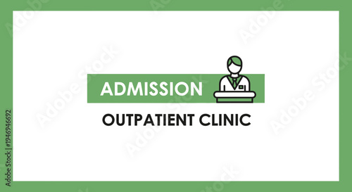 Outpatient Clinic Admission: Reception Illustration, Healthcare, Medical Services Signage.
