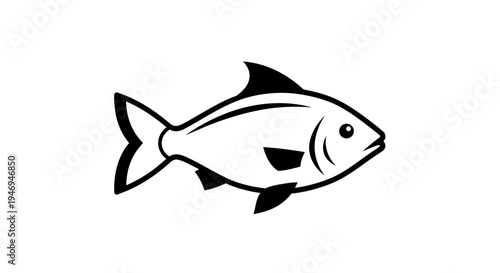 Minimalist Fish Outline Icon on Isolated White Background
