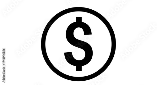 Dollar Sign Icon in Black Circle on Isolated White Background