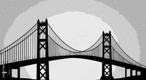 Iconic suspension bridge structure, in bright studio.