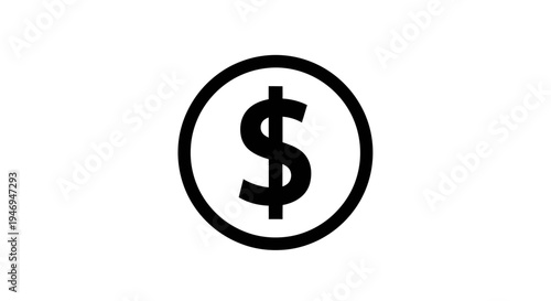 Simple Black Dollar Currency Symbol in Circle on Isolated White Background