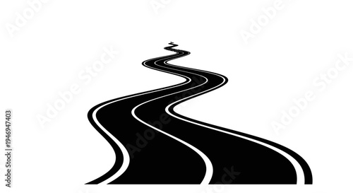 Winding Curvy Asphalt Road Isolated White Background
