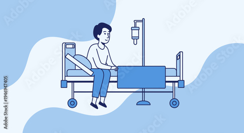 Patient Resting Calmly on Hospital Bed with Intravenous Drip Infusion Treatment.