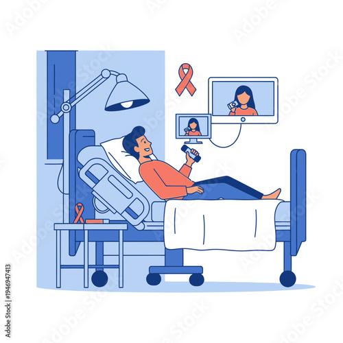 Patient Resting In Hospital Bed While Watching Television And Recovering From Illness