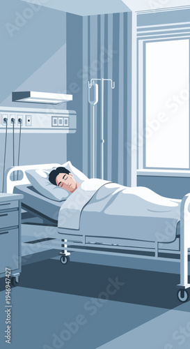 Patient Resting in Modern Hospital Room: Healthcare, Treatment, and Medical Care Concepts Depicted