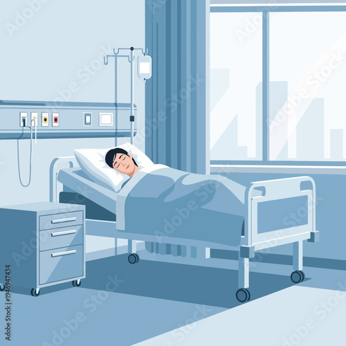 Patient Resting Peacefully in a Hospital Bed Receiving Medical Treatment in a Bright Room Setting