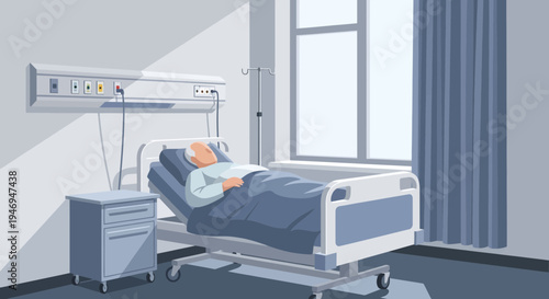 Patient Resting Quietly in Hospital Room During Afternoon, Wellbeing Illustration