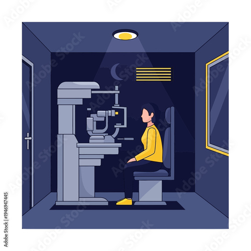 Patient Undergoes Eye Examination In Modern Optometry Clinic With Advanced Equipment