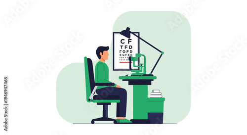 Patient Undergoes Eye Examination at Optometrist Office For Visual Acuity Screening