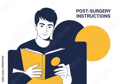 Patient Studying Post-Surgery Guidelines Illustrated With Simple And Clean Design