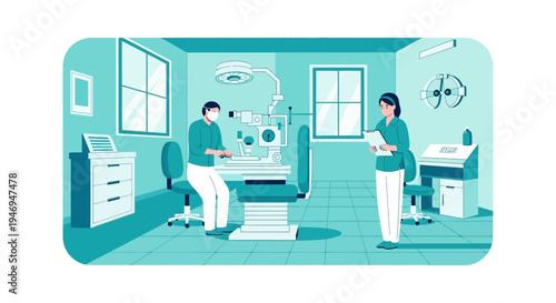 Patient Undergoes Eye Examination With Medical Professional In A Clinic