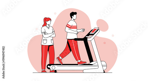Patient Undergoes Treadmill Test Supervised by Professional Medical Personnel