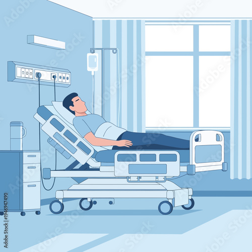 Patient Under Medical Supervision Recovering in Hospital Room Following Acute Health Crisis