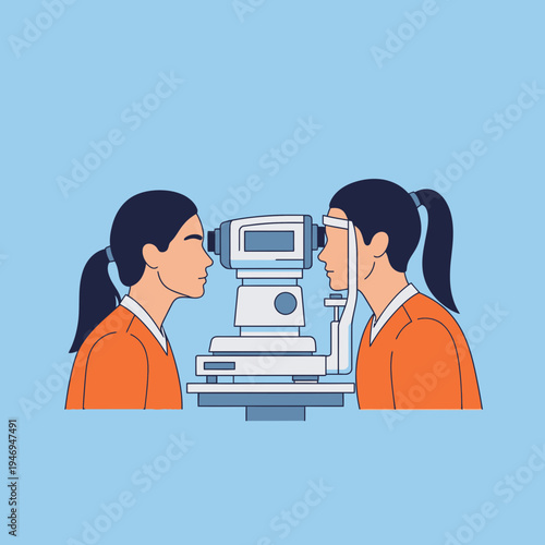 Patient Undergoes Eye Examination Using Slit Lamp, Medical Procedure for Eye Health