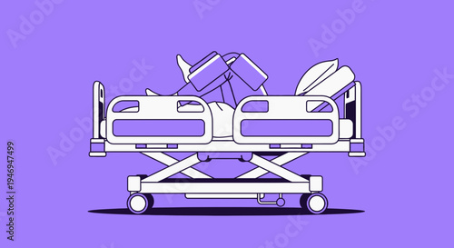 Patient Under Observation in a Medical Bed Depicted in Minimalist Illustration Style