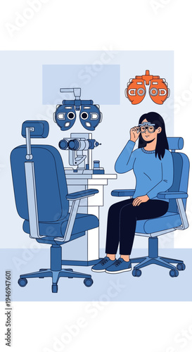 Patient Undergoes Eye Examination At Clinic With Medical Tools And Eyeglasses