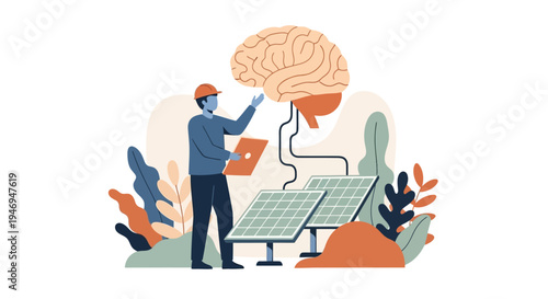 Man interacting with solar panel technology.