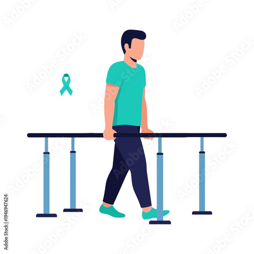 Patient Undergoing Rehabilitation Therapy: Walking with Support for Neurological Condition Recovery