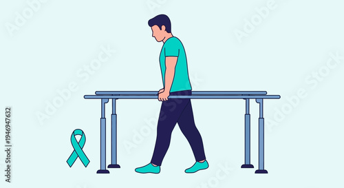 Patient Undergoing Rehabilitation Therapy Using Parallel Bars During Recovery Process