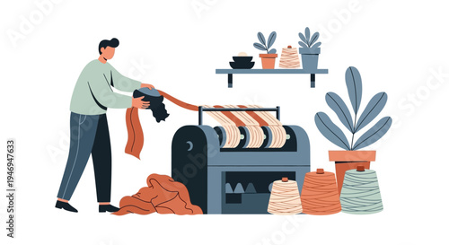 Man sorting laundry by color.