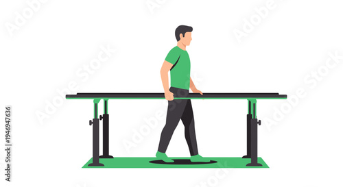 Patient Undergoing Physical Therapy with Parallel Bars for Rehabilitation Purpose
