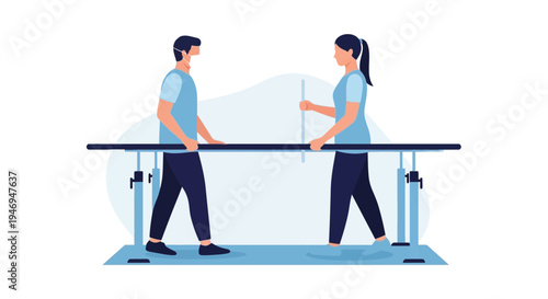 Patient Undergoing Physiotherapy Process with Professional Assistance for Recovery and Mobility