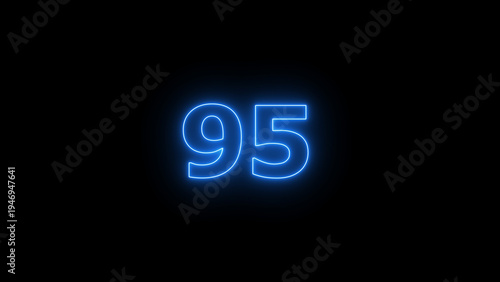 Abstract beautiful blue neon counting number 95 icon background 4K illustration.