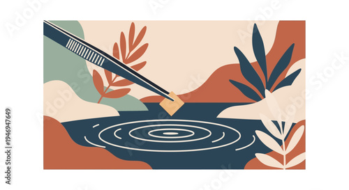 Paintbrush making ripples in water.