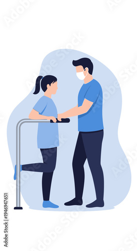 Patient Undergoing Rehabilitation Therapy With Assistant Guidance For Leg Strength Improvement