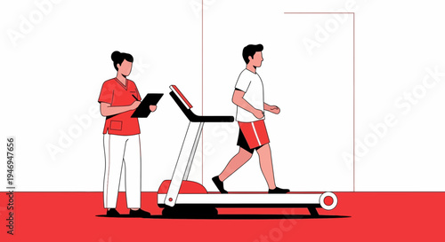 Patient Undergoing Treadmill Test Monitored by Doctor in a Clinical Setting