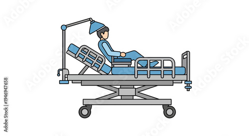 Patient Undergoing Treatment in Hospital Bed with Overhead Light: Medical Concept Illustration