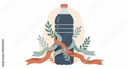 Plastic Water Bottle With Orange Ribbon.