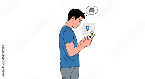 Man looking at smartphone screen.