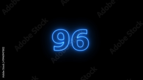 Abstract beautiful blue neon counting number 96 icon background 4K illustration.